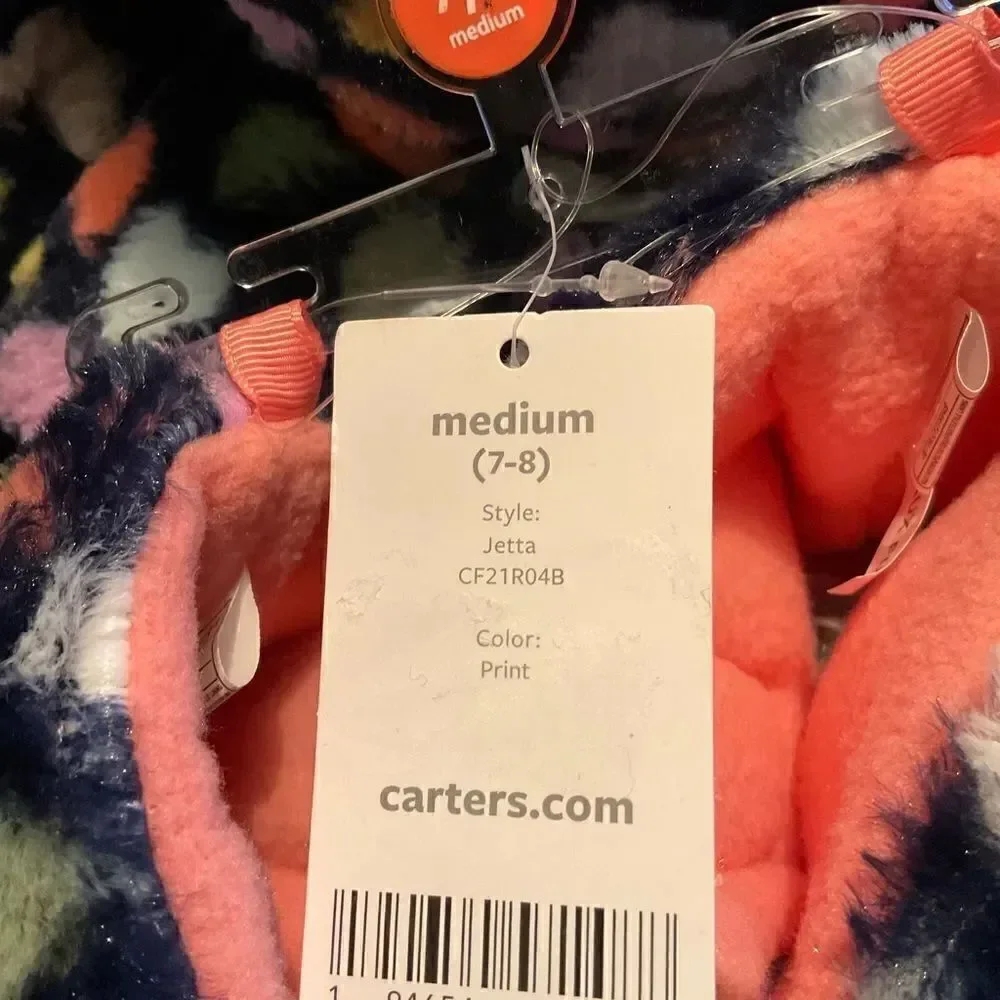 Carter’s Girls Jette Faux Fur Slippers with Heart Pattern